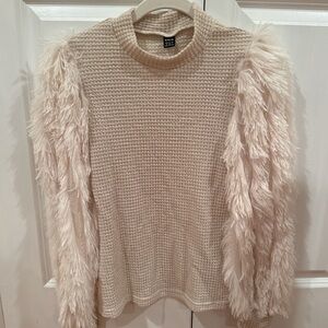 Tan sweater with fur sleeves